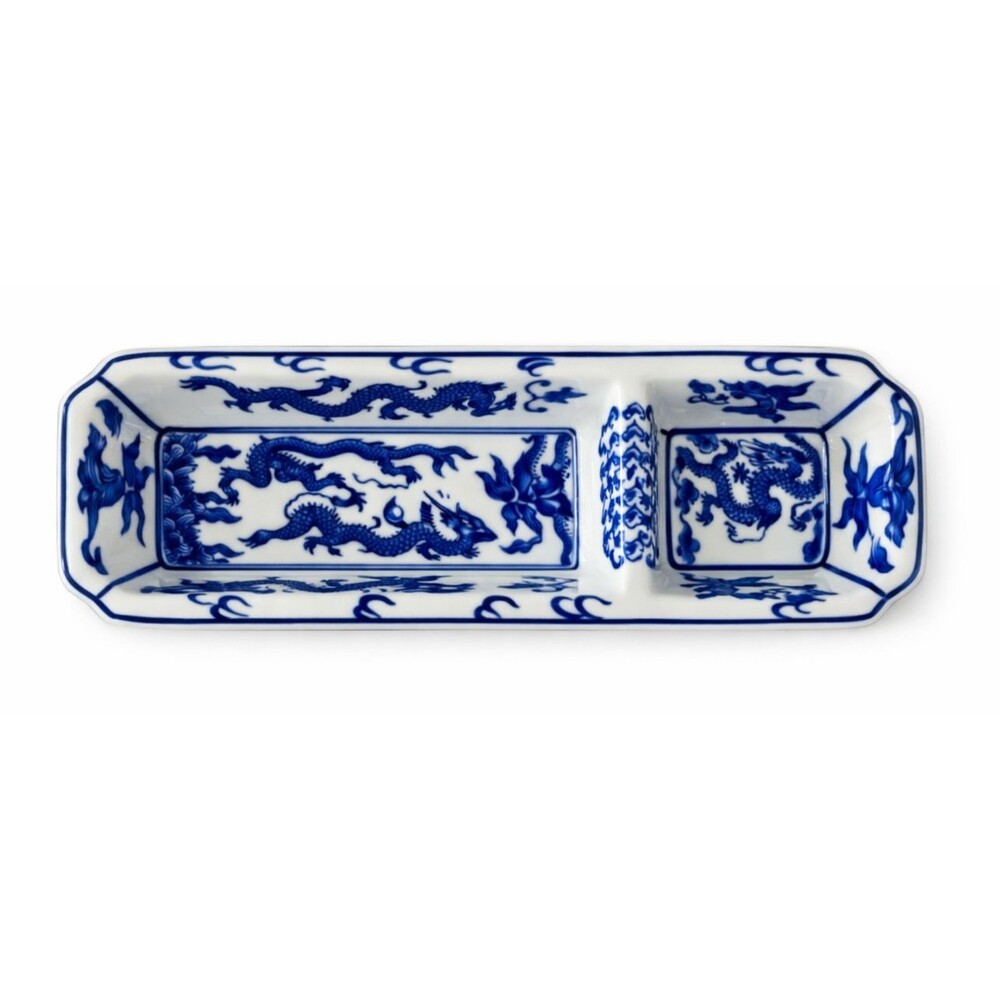 Chinese Porcelain Republic Period Blue & White Dragon Ink Stand / Brush Rest Jin